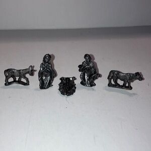Vintage Pewter Miniature Nativity‎ Figurine Set